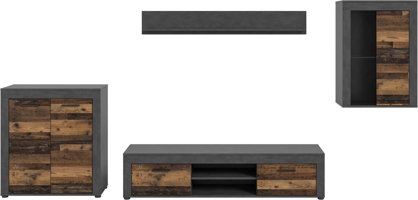 OTTO home Wohnwand AOSTA, Breite 330cm, 4-teilige Wohn-Kombination, (4-St., bestehend aus: Highboard, Lowboard, Wandboard & Vitrine), Wohnwand, Kombination, Anb – Bild 4 von 5