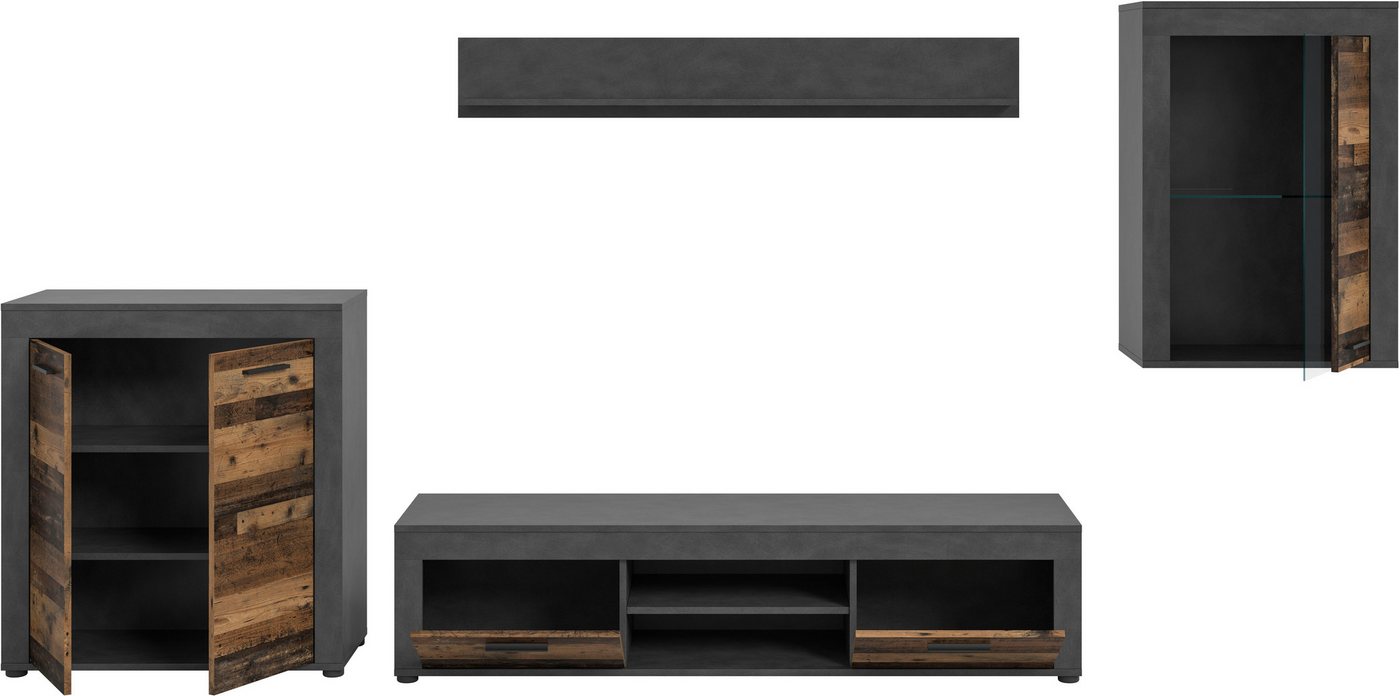 OTTO home Wohnwand AOSTA, Breite 330cm, 4-teilige Wohn-Kombination, (4-St., bestehend aus: Highboard, Lowboard, Wandboard & Vitrine), Wohnwand, Kombination, Anb – Bild 5 von 5