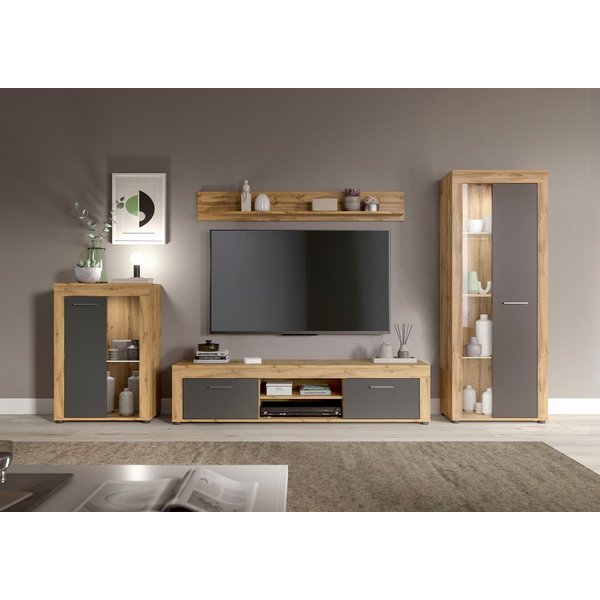 OTTO home Wohnwand AOSTA, Breite 310cm, 4-teilige Wohn-Kombination, (4-St., bestehend aus: Vitrine, Lowboard, Wandboard & Vitrine hoch), Wohnwand, Kombination, 