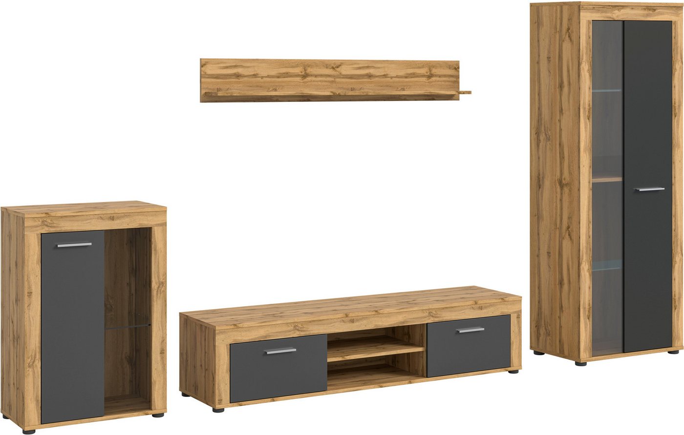 OTTO home Wohnwand AOSTA, Breite 310cm, 4-teilige Wohn-Kombination, (4-St., bestehend aus: Vitrine, Lowboard, Wandboard & Vitrine hoch), Wohnwand, Kombination,  – Bild 2 von 5