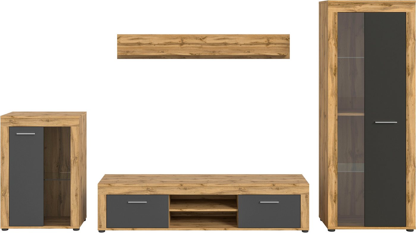 OTTO home Wohnwand AOSTA, Breite 310cm, 4-teilige Wohn-Kombination, (4-St., bestehend aus: Vitrine, Lowboard, Wandboard & Vitrine hoch), Wohnwand, Kombination,  – Bild 3 von 5