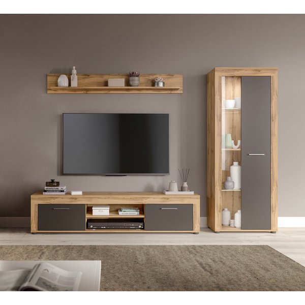 OTTO home Wohnwand AOSTA, Breite 235cm, 3-teilige Wohn-Kombination, (3-St., bestehend aus: Lowboard, Wandboard, Vitrine), Wohnwand, Kombination, Anbauwand, Möbe