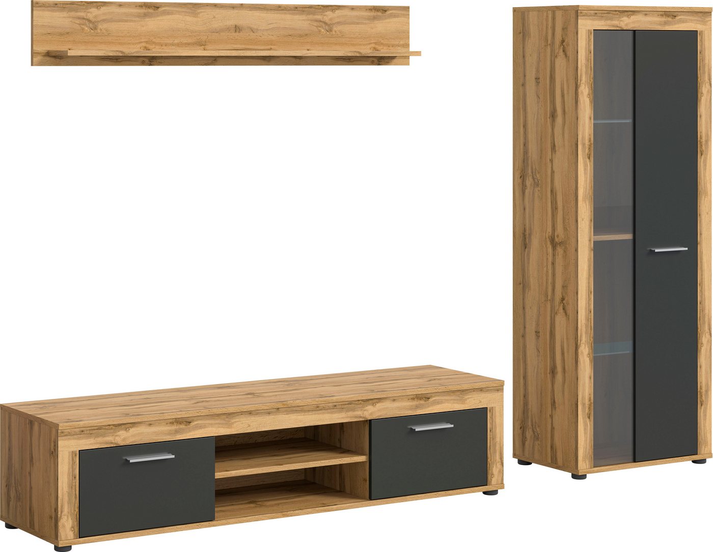 OTTO home Wohnwand AOSTA, Breite 235cm, 3-teilige Wohn-Kombination, (3-St., bestehend aus: Lowboard, Wandboard, Vitrine), Wohnwand, Kombination, Anbauwand, Möbe – Bild 2 von 5