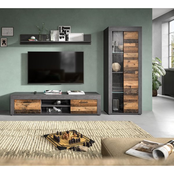 OTTO home Wohnwand AOSTA, Breite 235cm, 3-teilige Wohn-Kombination, (3-St., bestehend aus: Lowboard, Wandboard, Vitrine), Wohnwand, Kombination, Anbauwand, Möbe