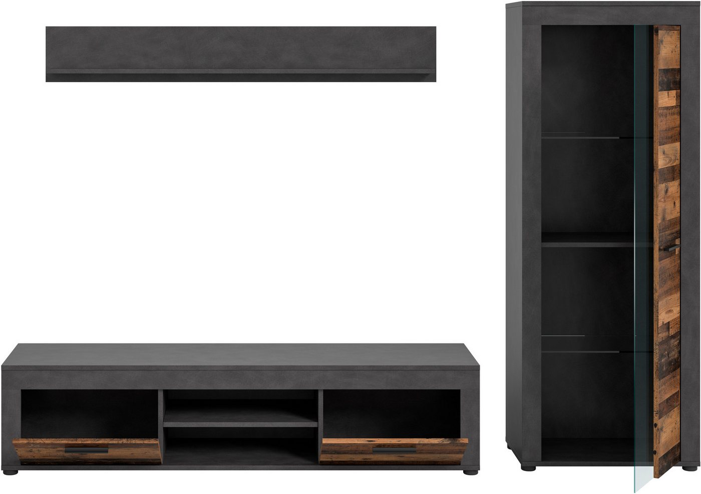 OTTO home Wohnwand AOSTA, Breite 235cm, 3-teilige Wohn-Kombination, (3-St., bestehend aus: Lowboard, Wandboard, Vitrine), Wohnwand, Kombination, Anbauwand, Möbe – Bild 5 von 5