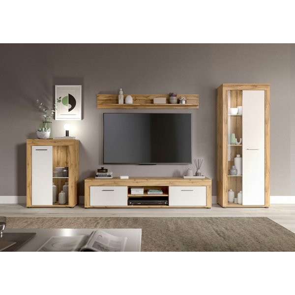 OTTO home Wohnwand AOSTA, Breite 310cm, 4-teilige Wohn-Kombination, (4-St., bestehend aus: Vitrine, Lowboard, Wandboard & Vitrine hoch), Wohnwand, Kombination, 