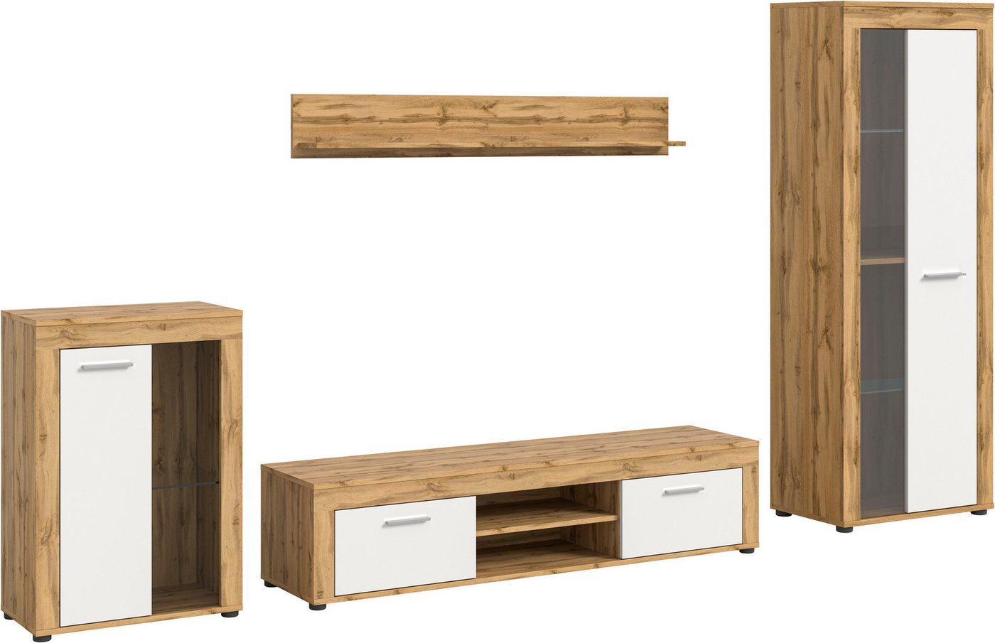 OTTO home Wohnwand AOSTA, Breite 310cm, 4-teilige Wohn-Kombination, (4-St., bestehend aus: Vitrine, Lowboard, Wandboard & Vitrine hoch), Wohnwand, Kombination,  – Bild 2 von 5