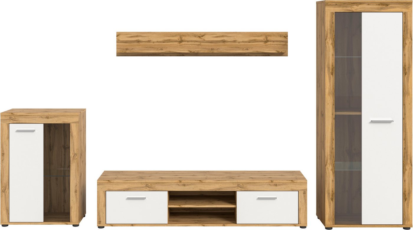 OTTO home Wohnwand AOSTA, Breite 310cm, 4-teilige Wohn-Kombination, (4-St., bestehend aus: Vitrine, Lowboard, Wandboard & Vitrine hoch), Wohnwand, Kombination,  – Bild 3 von 5