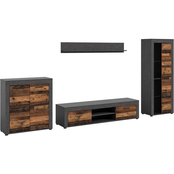 OTTO home Wohnwand AOSTA, Breite 330cm, 4-teilige Wohn-Kombination, (4-St., bestehend aus: Highboard, Lowboard, Wandboard, Vitrine), Wohnwand, Kombination, Anba