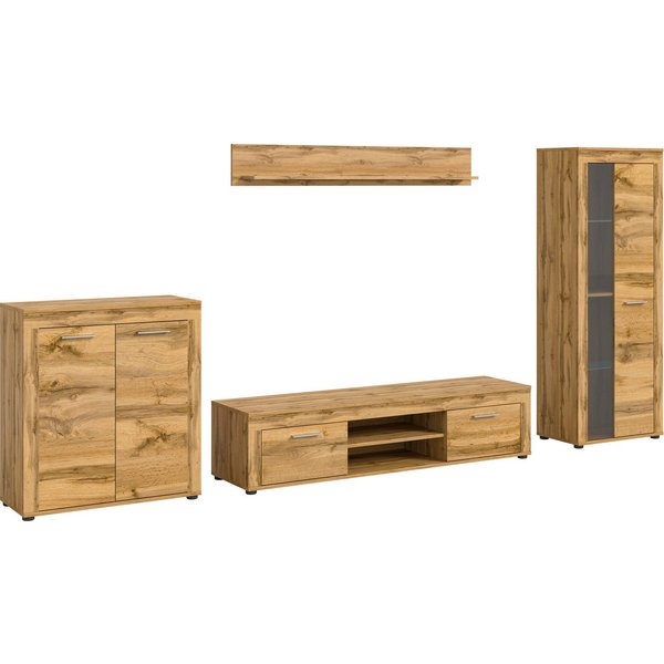 OTTO home Wohnwand AOSTA, Breite 330cm, 4-teilige Wohn-Kombination, (4-St., bestehend aus: Highboard, Lowboard, Wandboard, Vitrine), Wohnwand, Kombination, Anba