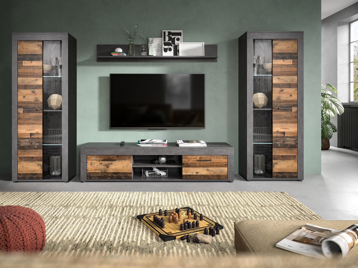 OTTO home Wohnwand AOSTA, Breite 310cm, 4-teilige Wohn-Kombination, (bestehend aus: 2x Vitrine, Lowboard, Wandboard), Wohnwand, Kombination, Anbauwand, Möbel Se – Bild 2 von 5