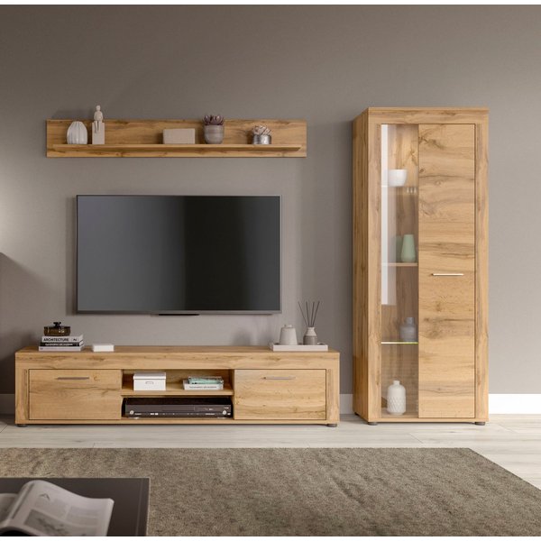 OTTO home Wohnwand AOSTA, Breite 235cm, 3-teilige Wohn-Kombination, (3-St., bestehend aus: Lowboard, Wandboard, Vitrine), Wohnwand, Kombination, Anbauwand, Möbe