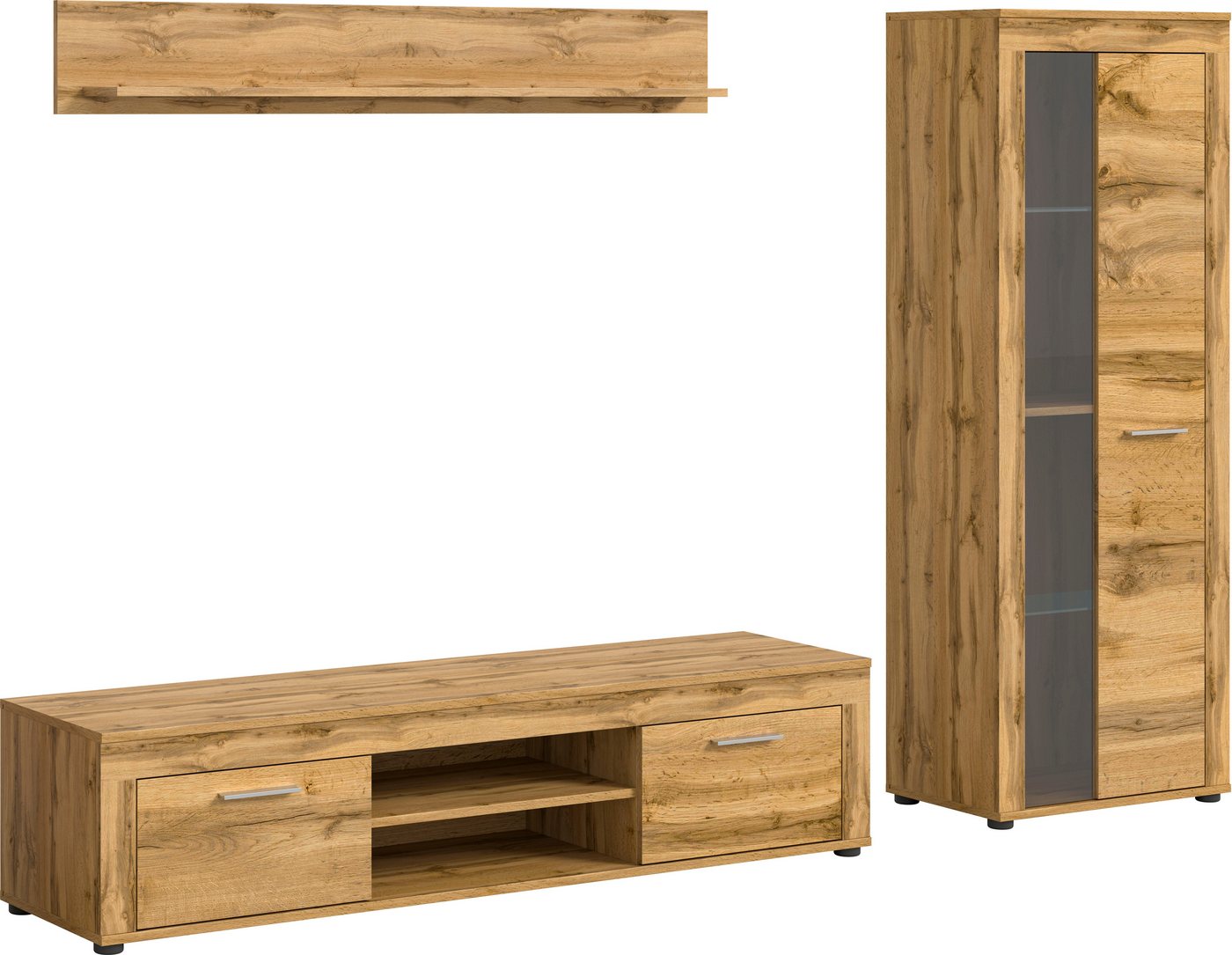 OTTO home Wohnwand AOSTA, Breite 235cm, 3-teilige Wohn-Kombination, (3-St., bestehend aus: Lowboard, Wandboard, Vitrine), Wohnwand, Kombination, Anbauwand, Möbe – Bild 2 von 5