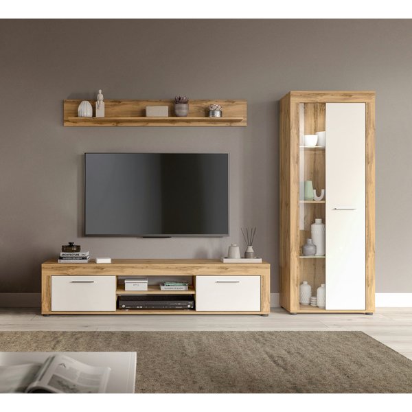 OTTO home Wohnwand AOSTA, Breite 235cm, 3-teilige Wohn-Kombination, (3-St., bestehend aus: Lowboard, Wandboard, Vitrine), Wohnwand, Kombination, Anbauwand, Möbe