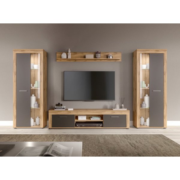 OTTO home Wohnwand AOSTA, Breite 310cm, 4-teilige Wohn-Kombination, (bestehend aus: 2x Vitrine, Lowboard, Wandboard), Wohnwand, Kombination, Anbauwand, Möbel Se