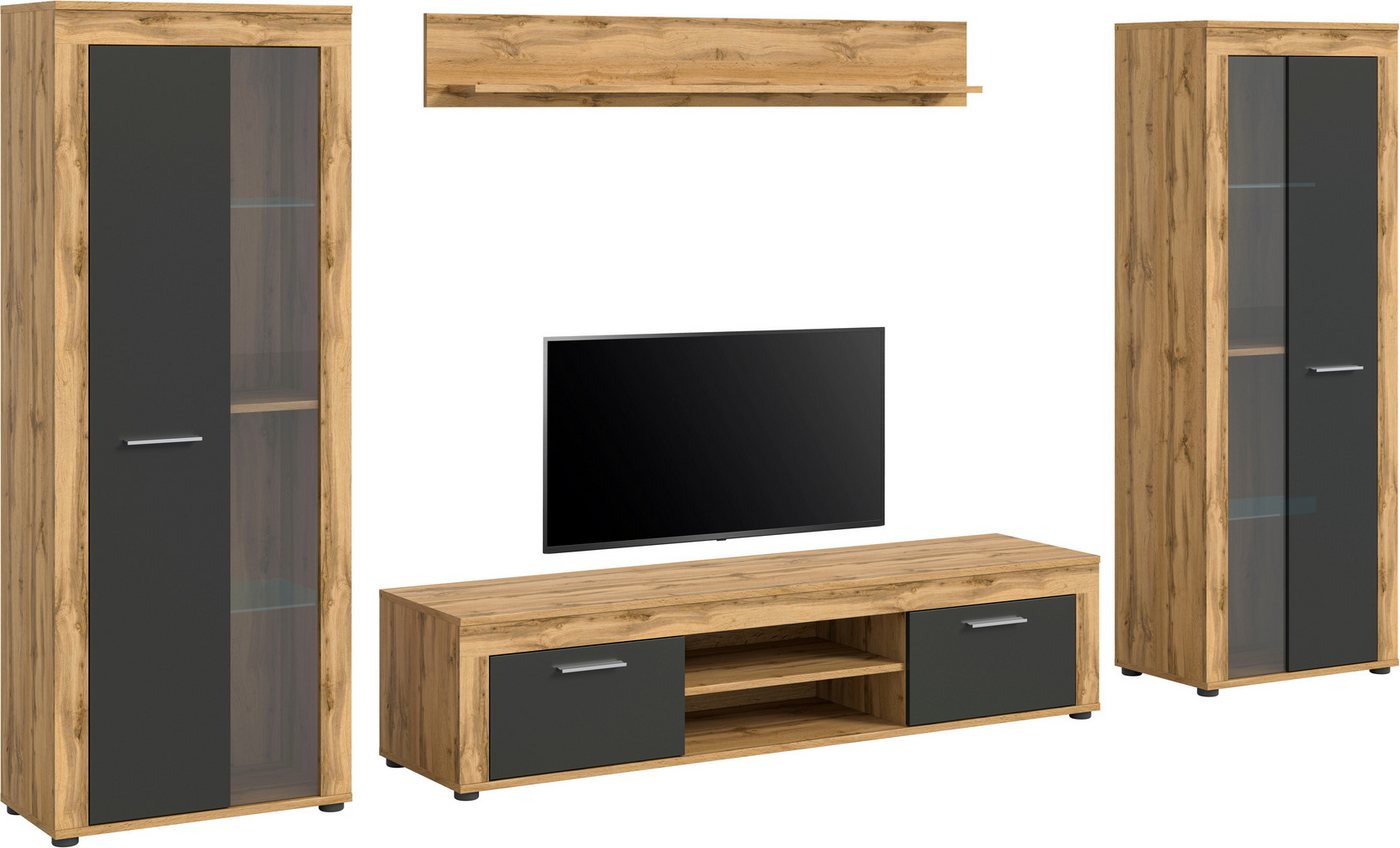 OTTO home Wohnwand AOSTA, Breite 310cm, 4-teilige Wohn-Kombination, (bestehend aus: 2x Vitrine, Lowboard, Wandboard), Wohnwand, Kombination, Anbauwand, Möbel Se – Bild 2 von 5
