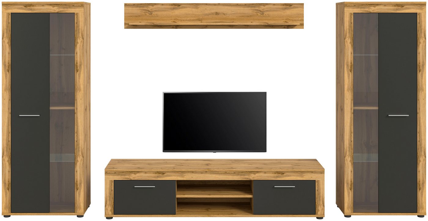OTTO home Wohnwand AOSTA, Breite 310cm, 4-teilige Wohn-Kombination, (bestehend aus: 2x Vitrine, Lowboard, Wandboard), Wohnwand, Kombination, Anbauwand, Möbel Se – Bild 3 von 5