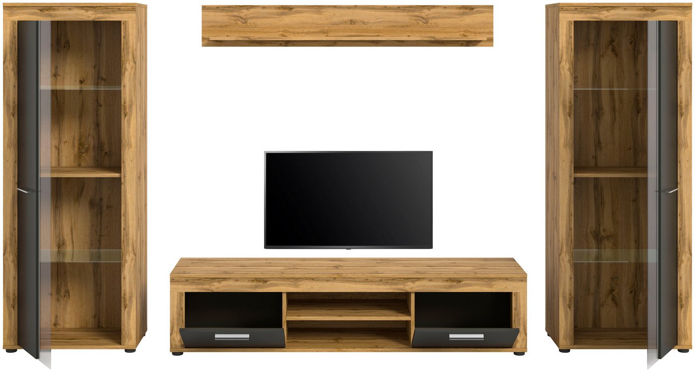 OTTO home Wohnwand AOSTA, Breite 310cm, 4-teilige Wohn-Kombination, (bestehend aus: 2x Vitrine, Lowboard, Wandboard), Wohnwand, Kombination, Anbauwand, Möbel Se – Bild 4 von 5