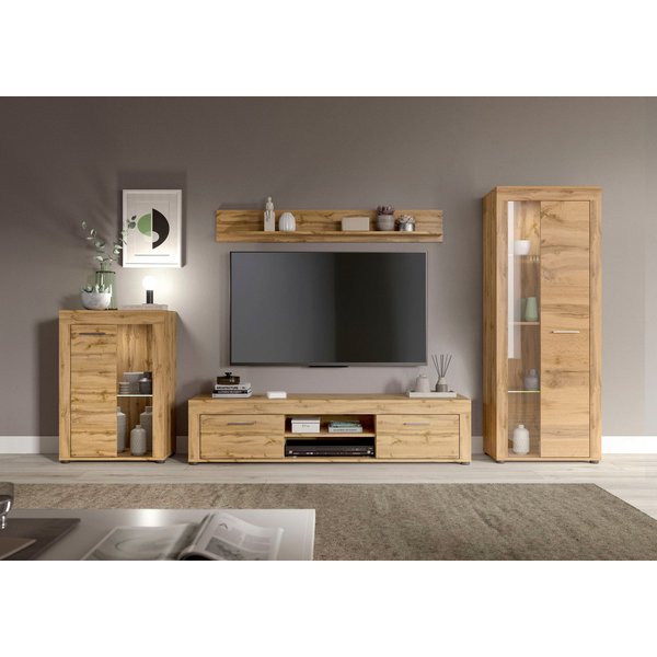 OTTO home Wohnwand AOSTA, Breite 310cm, 4-teilige Wohn-Kombination, (4-St., bestehend aus: Vitrine, Lowboard, Wandboard & Vitrine hoch), Wohnwand, Kombination, 