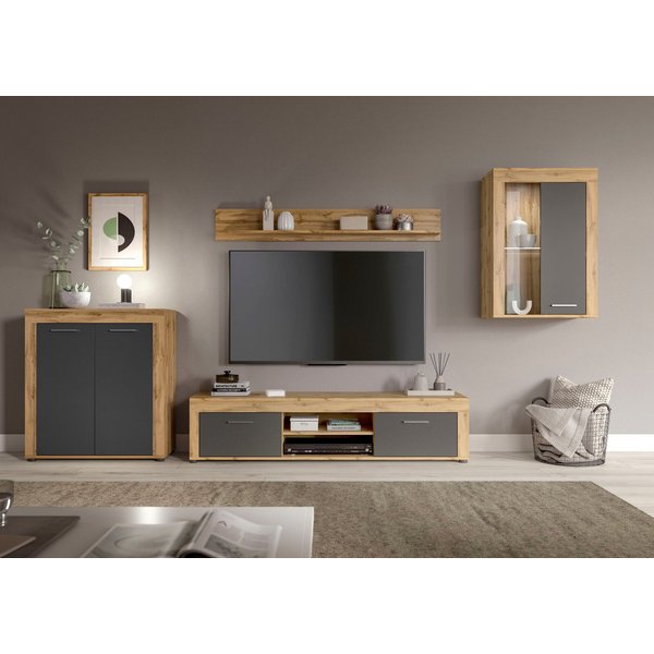 OTTO home Wohnwand AOSTA, Breite 330cm, 4-teilige Wohn-Kombination, (4-St., bestehend aus: Highboard, Lowboard, Wandboard & Vitrine), Wohnwand, Kombination, Anb