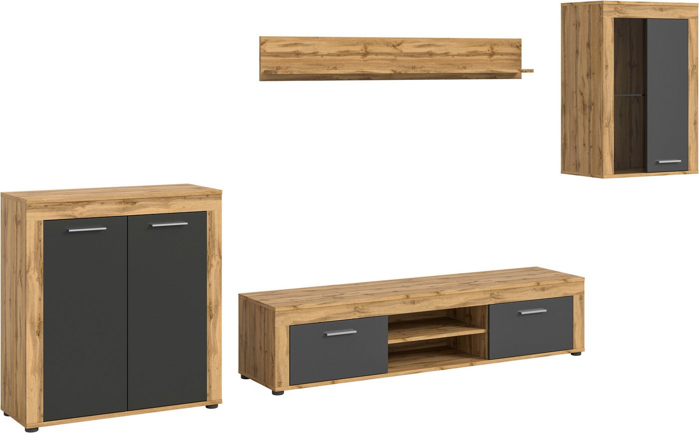 OTTO home Wohnwand AOSTA, Breite 330cm, 4-teilige Wohn-Kombination, (4-St., bestehend aus: Highboard, Lowboard, Wandboard & Vitrine), Wohnwand, Kombination, Anb – Bild 2 von 5