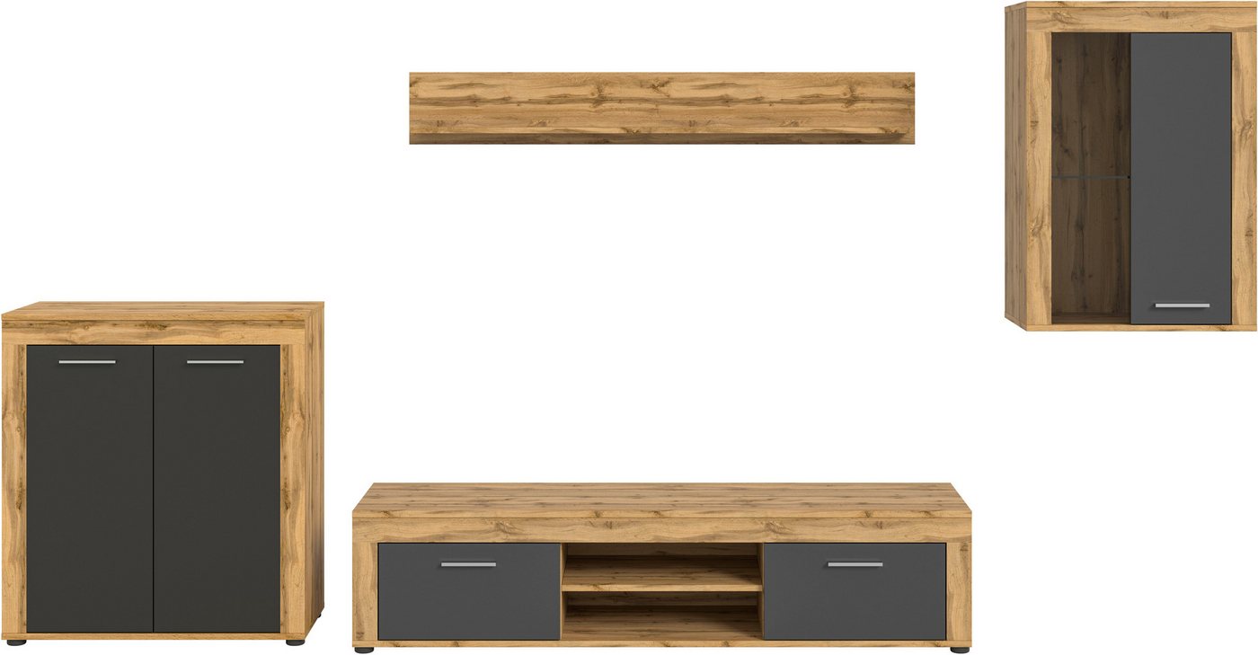 OTTO home Wohnwand AOSTA, Breite 330cm, 4-teilige Wohn-Kombination, (4-St., bestehend aus: Highboard, Lowboard, Wandboard & Vitrine), Wohnwand, Kombination, Anb – Bild 3 von 5