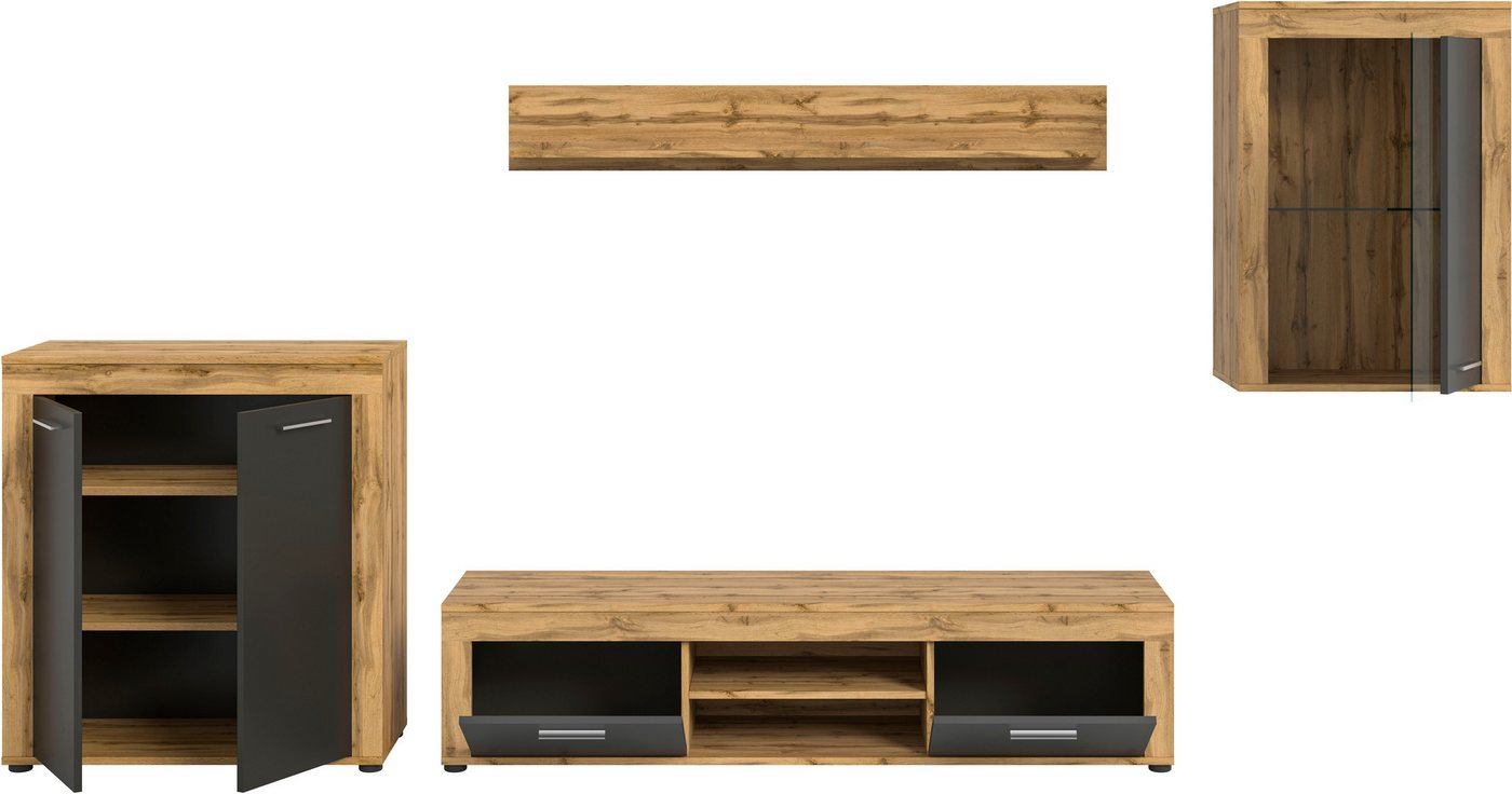 OTTO home Wohnwand AOSTA, Breite 330cm, 4-teilige Wohn-Kombination, (4-St., bestehend aus: Highboard, Lowboard, Wandboard & Vitrine), Wohnwand, Kombination, Anb – Bild 4 von 5