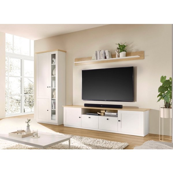 OTTO home Wohnwand Brest, Anbauwand im Landhausstil, Komplettset, Wohnzimmer-Set, (Set, 3-St), enthält Vitrine, Lowboard + Wandboard