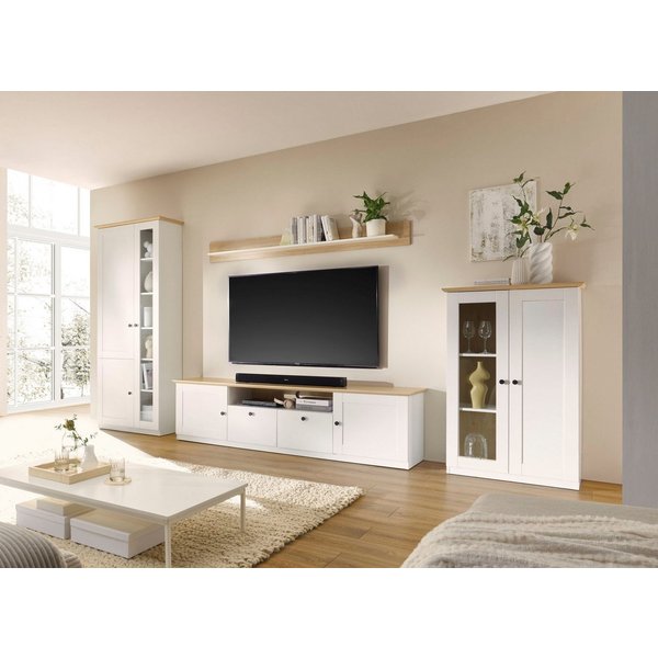 OTTO home Wohnwand Brest, Anbauwand im Landhausstil, Komplettset, Wohnzimmer-Set, (Set, 4-St), enthält Vitrinen, Lowboard + Wandboard