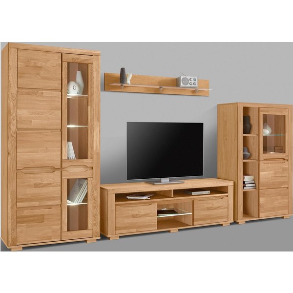 OTTO home Wohnwand Denis, (Set, 4-St), Breite: 340cm, 1Vitrine, 1Stauraumvitrine, 1 Lowboard und 1 Wandregal