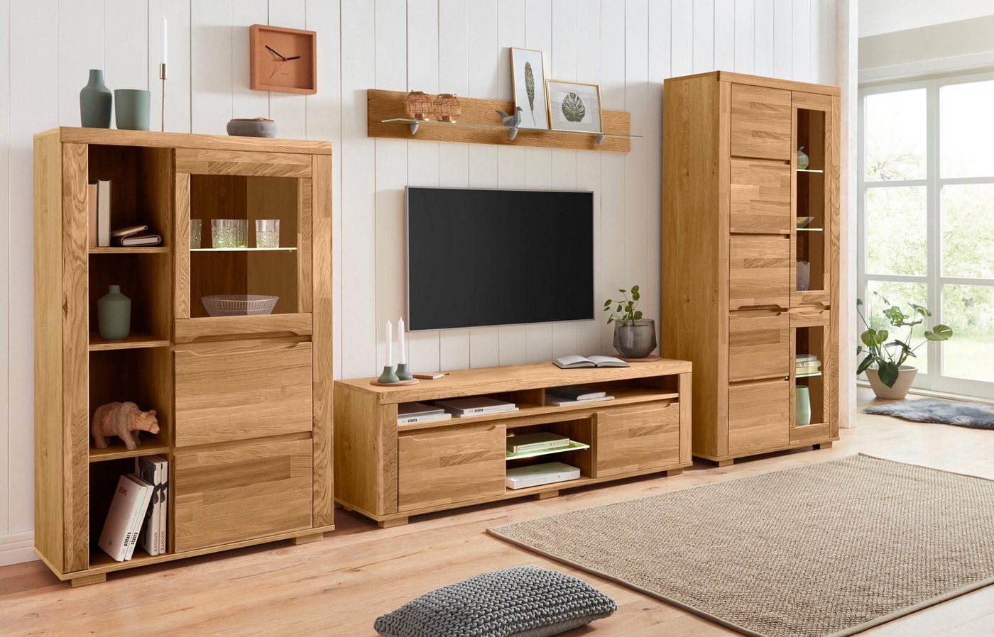 OTTO home Wohnwand Denis, (Set, 4-St), Breite: 340cm, 1Vitrine, 1Stauraumvitrine, 1 Lowboard und 1 Wandregal – Bild 3 von 5