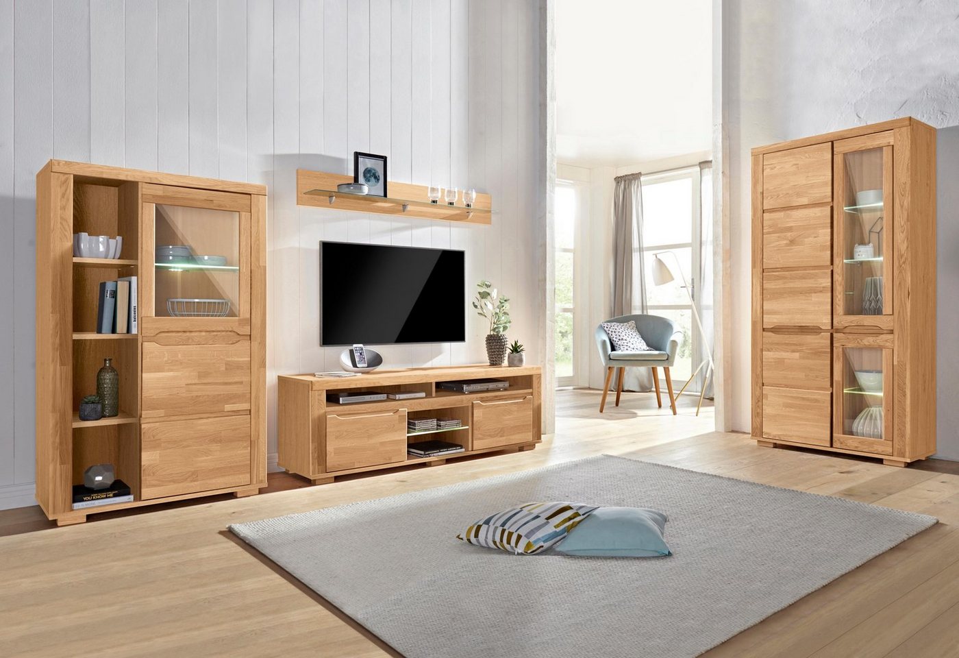 OTTO home Wohnwand Denis, (Set, 4-St), Breite: 340cm, 1Vitrine, 1Stauraumvitrine, 1 Lowboard und 1 Wandregal – Bild 5 von 5