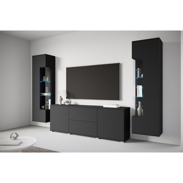 OTTO home Wohnwand KENIA, (Komplett-Set, 3-St), Vitrinen mit Eckverglasung, hängend und stehend montierbar