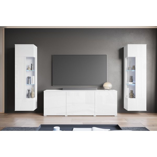 OTTO home Wohnwand KENIA, (Komplett-Set, 3-St), Vitrinen mit Eckverglasung, hängend und stehend montierbar