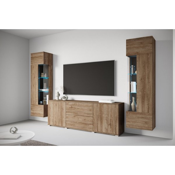 OTTO home Wohnwand KENIA, (Komplett-Set, 3-St), Vitrinen mit Eckverglasung, hängend und stehend montierbar
