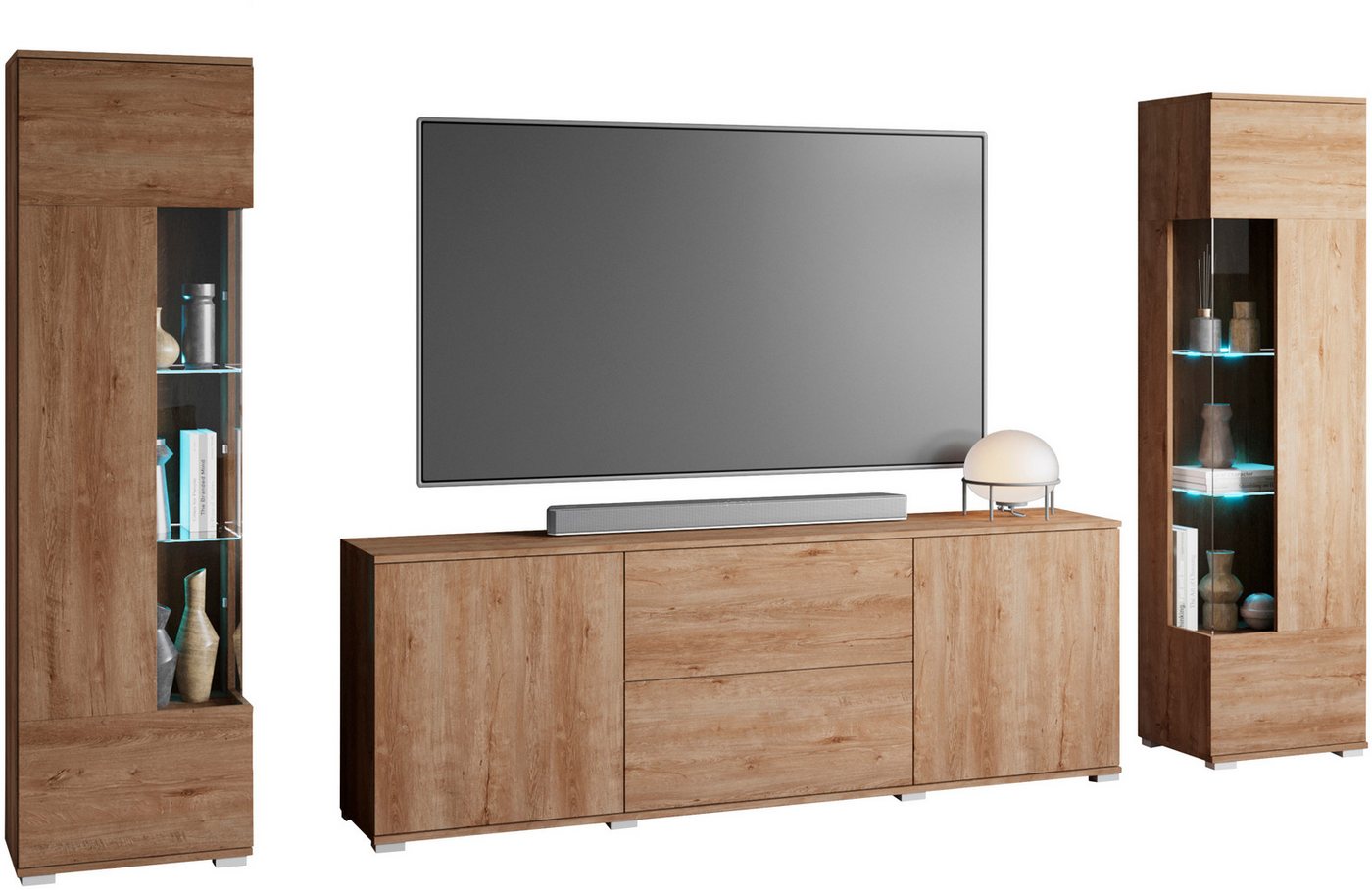 OTTO home Wohnwand KENIA, (Komplett-Set, 3-St), Vitrinen mit Eckverglasung, hängend und stehend montierbar – Bild 2 von 5