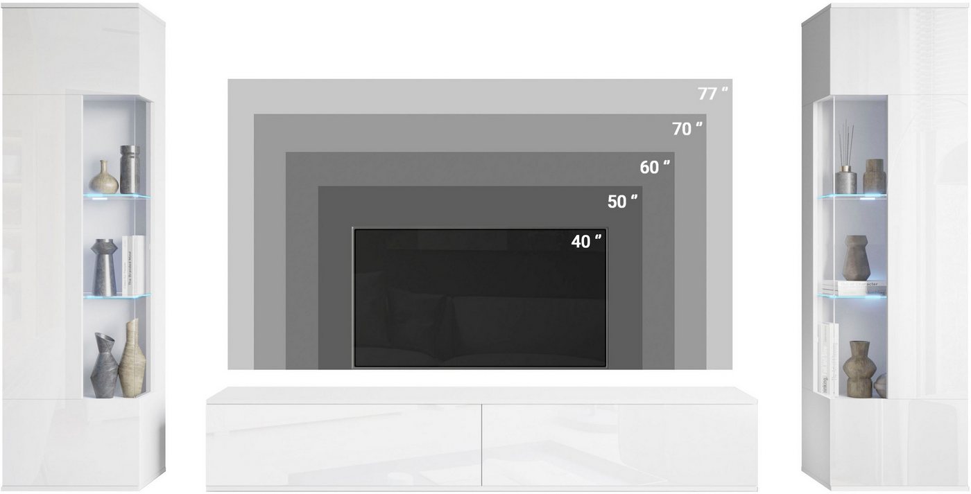 OTTO home Wohnwand Kenia, Vitrine Türanschlag links/rechts wechselbar, (3-St), Vitrinen mit Eckverglasung, hängend und stehend montierbar – Bild 4 von 5