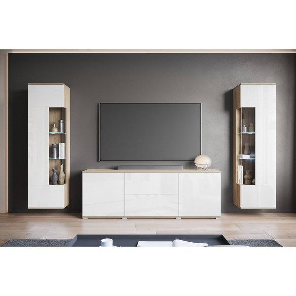 OTTO home Wohnwand KENIA, (Komplett-Set, 3-St), Vitrinen mit Eckverglasung, hängend und stehend montierbar