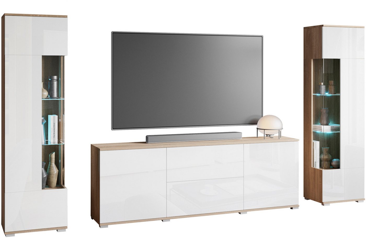 OTTO home Wohnwand KENIA, (Komplett-Set, 3-St), Vitrinen mit Eckverglasung, hängend und stehend montierbar – Bild 2 von 5