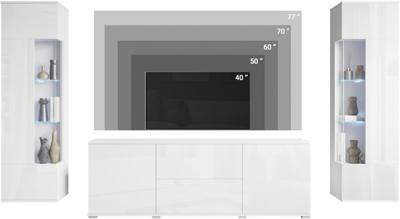 OTTO home Wohnwand KENIA, (Komplett-Set, 3-St), Vitrinen mit Eckverglasung, hängend und stehend montierbar – Bild 5 von 5