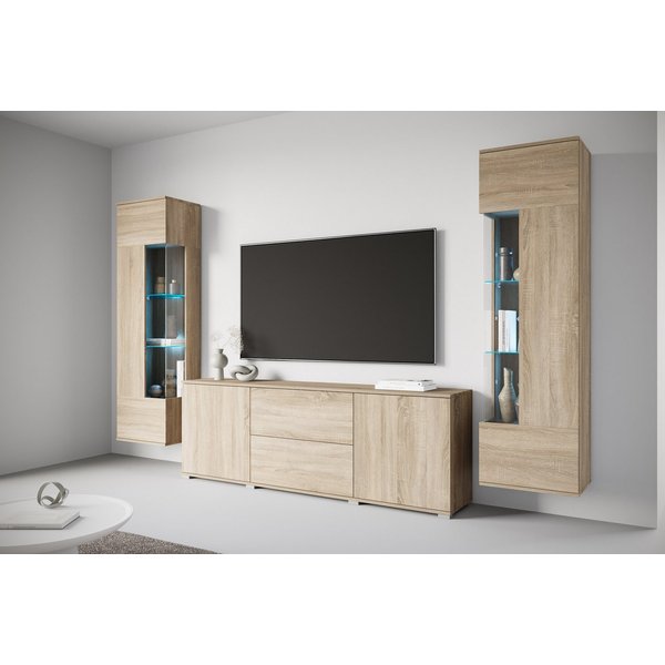 OTTO home Wohnwand KENIA, (Komplett-Set, 3-St), Vitrinen mit Eckverglasung, hängend und stehend montierbar