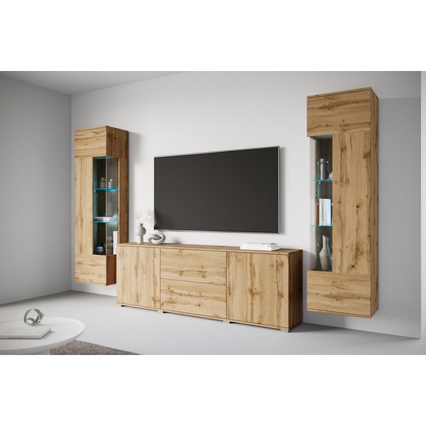 OTTO home Wohnwand KENIA, (Komplett-Set, 3-St), Vitrinen mit Eckverglasung, hängend und stehend montierbar