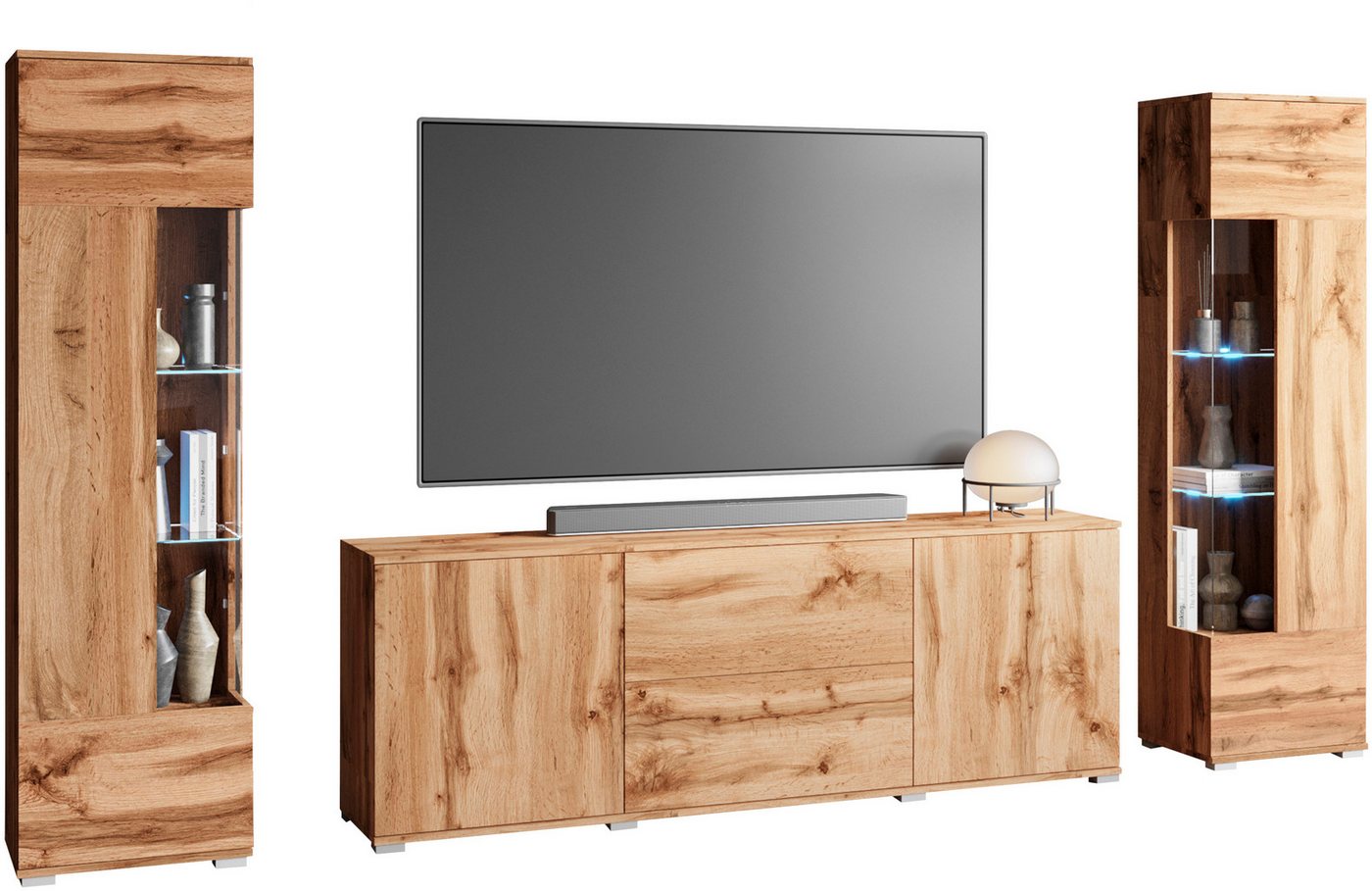 OTTO home Wohnwand KENIA, (Komplett-Set, 3-St), Vitrinen mit Eckverglasung, hängend und stehend montierbar – Bild 2 von 5