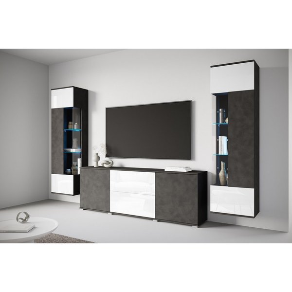 OTTO home Wohnwand KENIA, (Komplett-Set, 3-St), Vitrinen mit Eckverglasung, hängend und stehend montierbar
