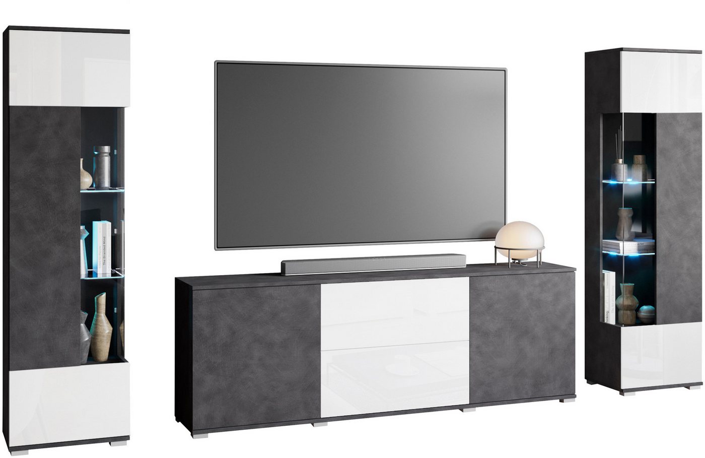 OTTO home Wohnwand KENIA, (Komplett-Set, 3-St), Vitrinen mit Eckverglasung, hängend und stehend montierbar – Bild 2 von 5