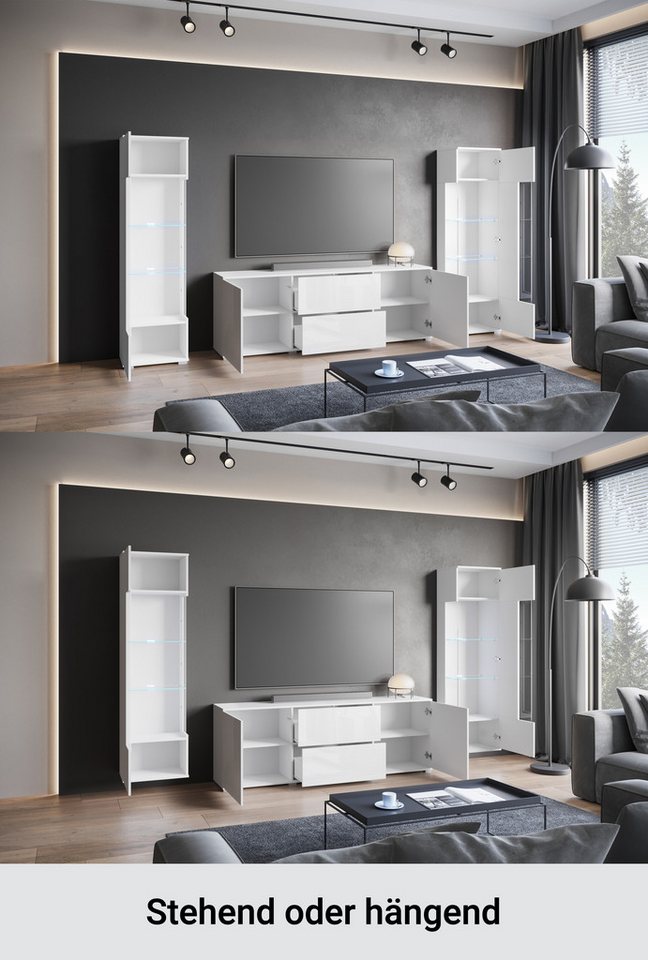 OTTO home Wohnwand KENIA, (Komplett-Set, 3-St), Vitrinen mit Eckverglasung, hängend und stehend montierbar – Bild 4 von 5