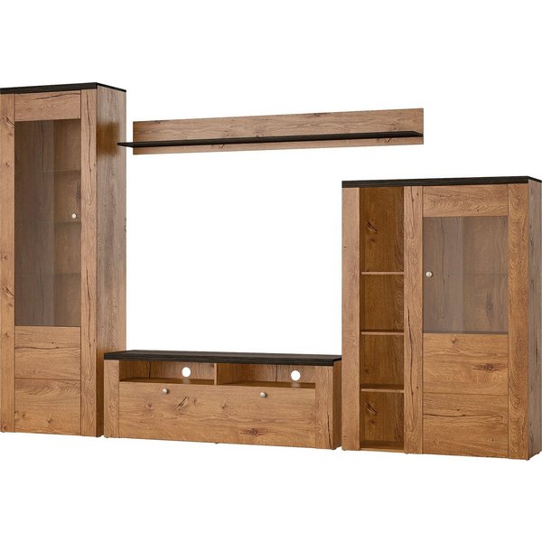 OTTO home Wohnwand Larona, Anbauwand, Set 4 Teilig, (Set, 4-St), bestehend aus 1 TV-Board, 1 Highboard, 1 Vitrine, 1 Wandregal