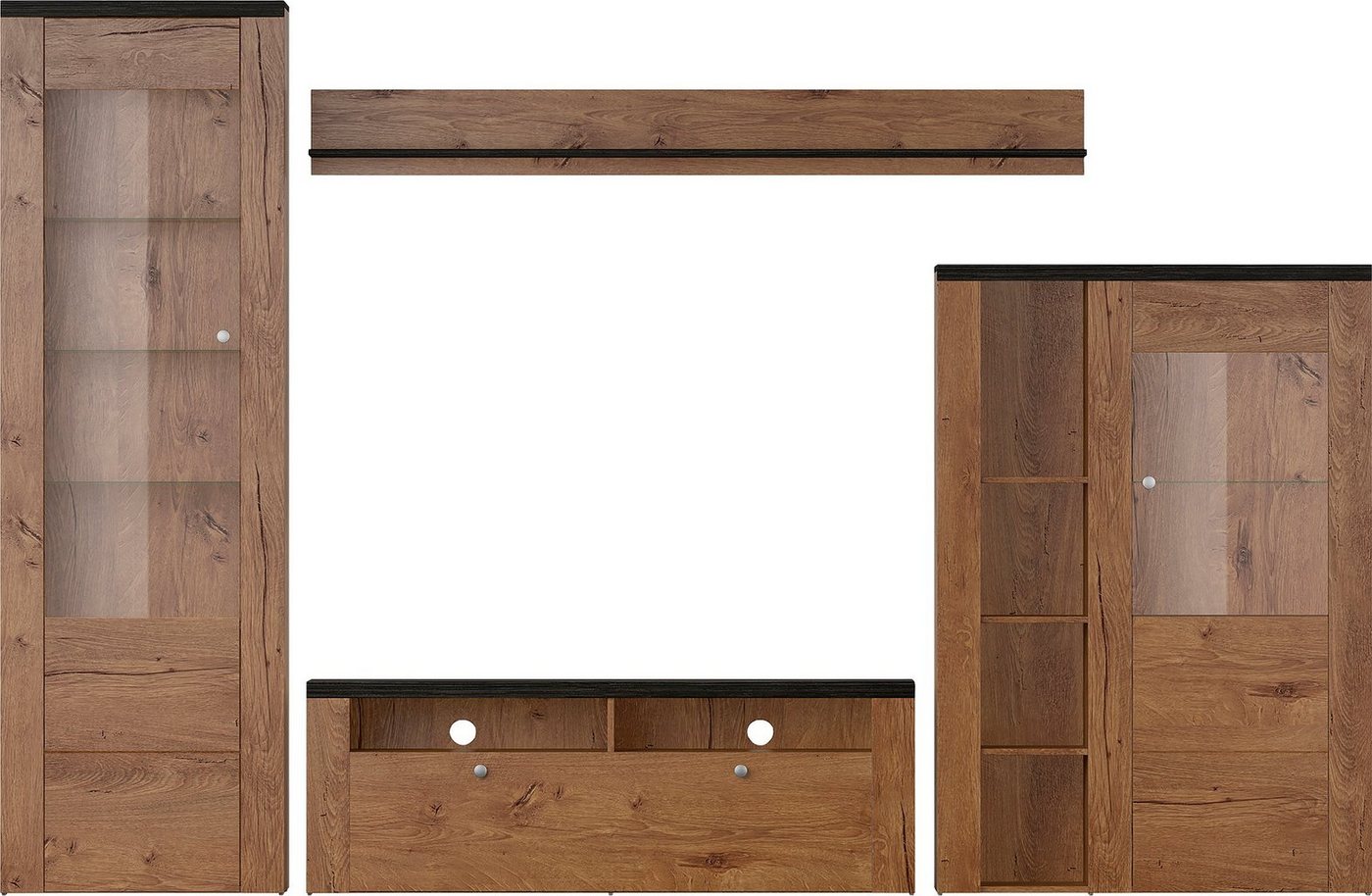 OTTO home Wohnwand Larona, Anbauwand, Set 4 Teilig, (Set, 4-St), bestehend aus 1 TV-Board, 1 Highboard, 1 Vitrine, 1 Wandregal – Bild 3 von 5