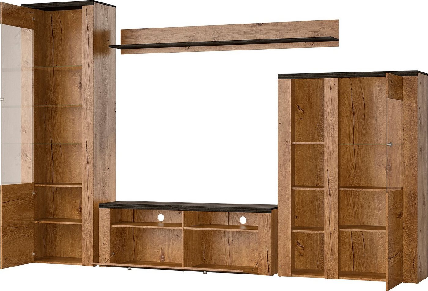 OTTO home Wohnwand Larona, Anbauwand, Set 4 Teilig, (Set, 4-St), bestehend aus 1 TV-Board, 1 Highboard, 1 Vitrine, 1 Wandregal – Bild 4 von 5