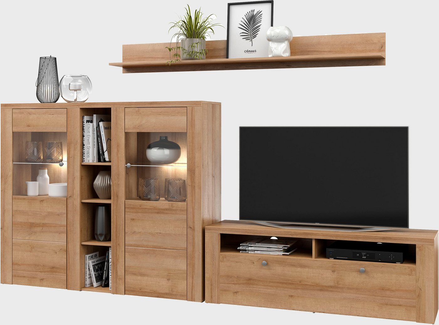OTTO home Wohnwand Larona, Wohnwand, Set 3 teilig, (3-St), Wohnzimmer Set bestehend aus 1 TV-Board, 1 Highboard,1 Wandregal – Bild 4 von 5